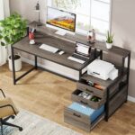 63" Computer Desk with Monitor Stand, Ergonomic Home Office Desks with Drawers File Cabinet
