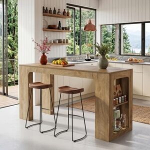 63'' Long Kitchen Island, Counter Height Stationary Island Stand
