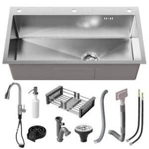 Drop In Stainless Steel Single Bowl Sink with Multiple Accessories - Silver