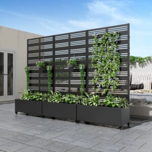 Outdoor Metal Galvanized Privacy Screen Planter Box with Trellis Lockable Wheels