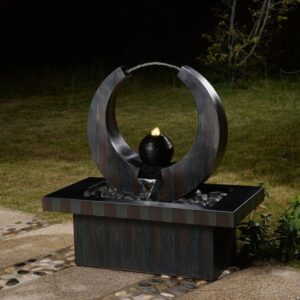 Outdoor Metal Fountain with LED Lights - Rusty Gray