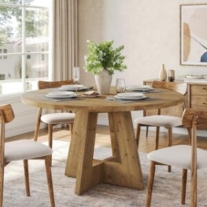 Solid Wood Round Dining Table, 47" Farmhouse Kitchen Table for 4-6, Wooden Circle Dinner Table - 47.24" L x 47.24" W x 29.53" H