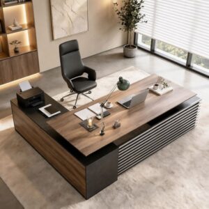 WESOME L-Shaped Executive Desk Adjustable Height with Universal Charging Ports File Cabinets Drawers and Cable Management